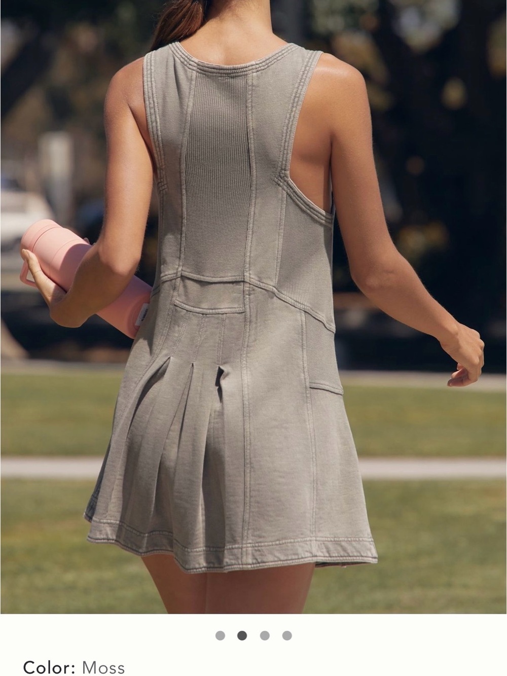 Daily Practice by Anthropologie Half Zip V Neck Mini Dress in Olive Green - Picture 2 of 12